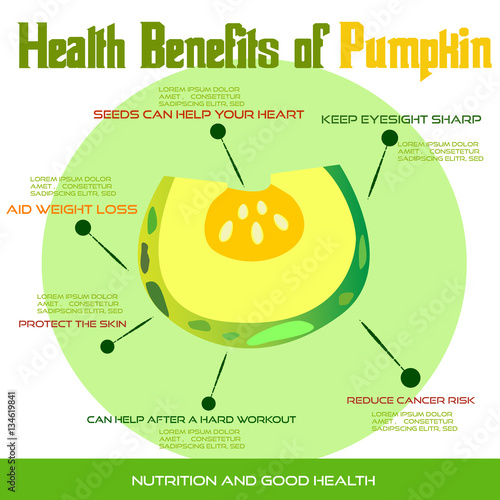 pumpkin health benefits, info graphic vegetable, food vector