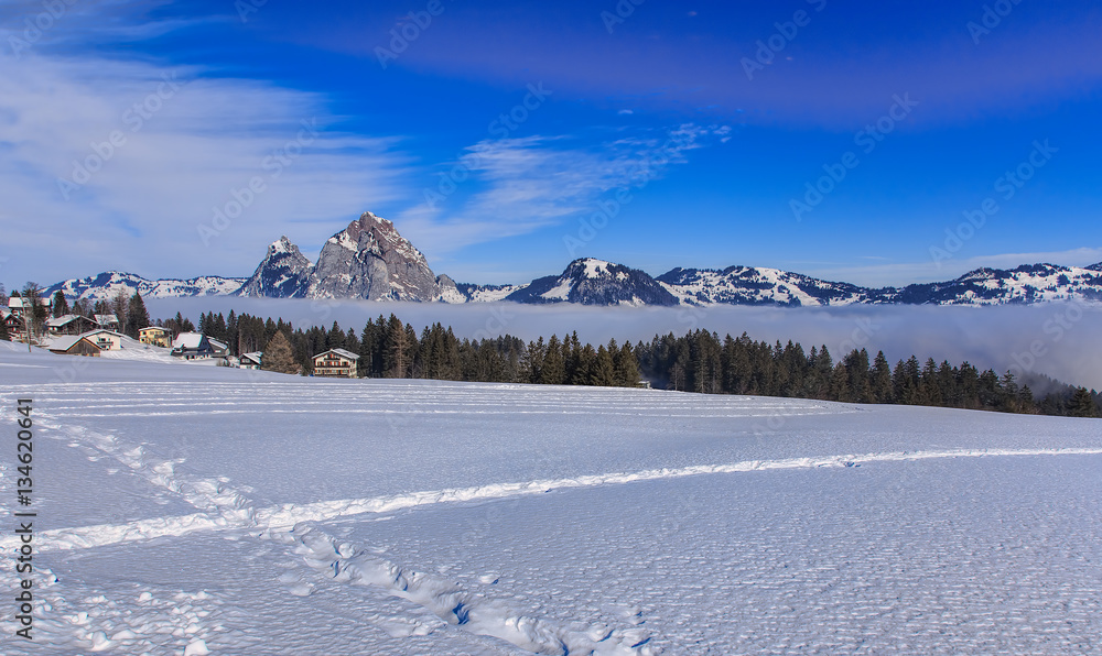 Wintertime view in the village of Stoos, in the Swiss canton of Schwyz
