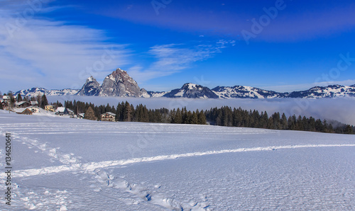 Wintertime view in the village of Stoos, in the Swiss canton of Schwyz