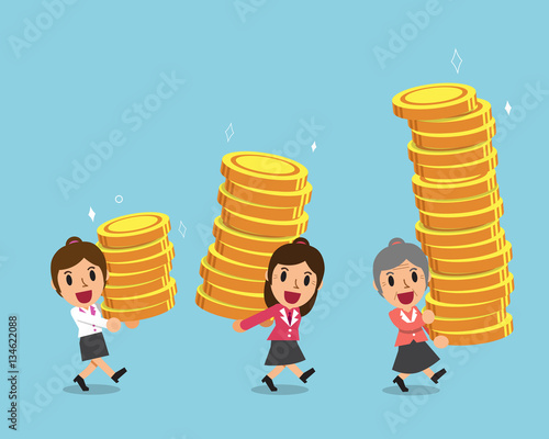 Cartoon businesswomen carrying money stacks