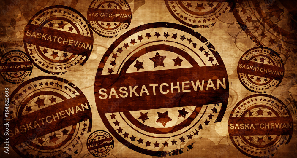Saskatchewan, vintage stamp on paper background