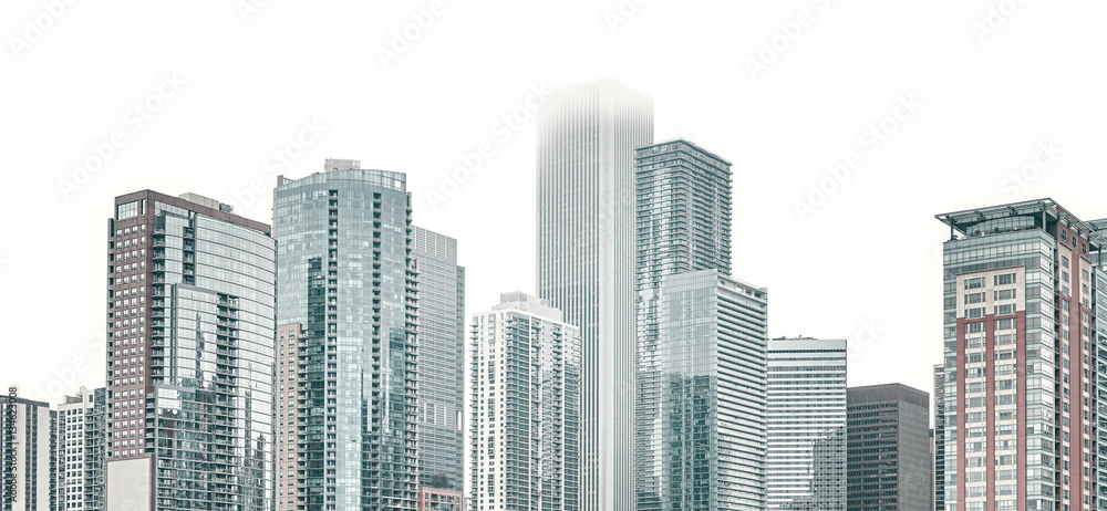 Color toned skyscrapers on a cloudy day, Chicago.