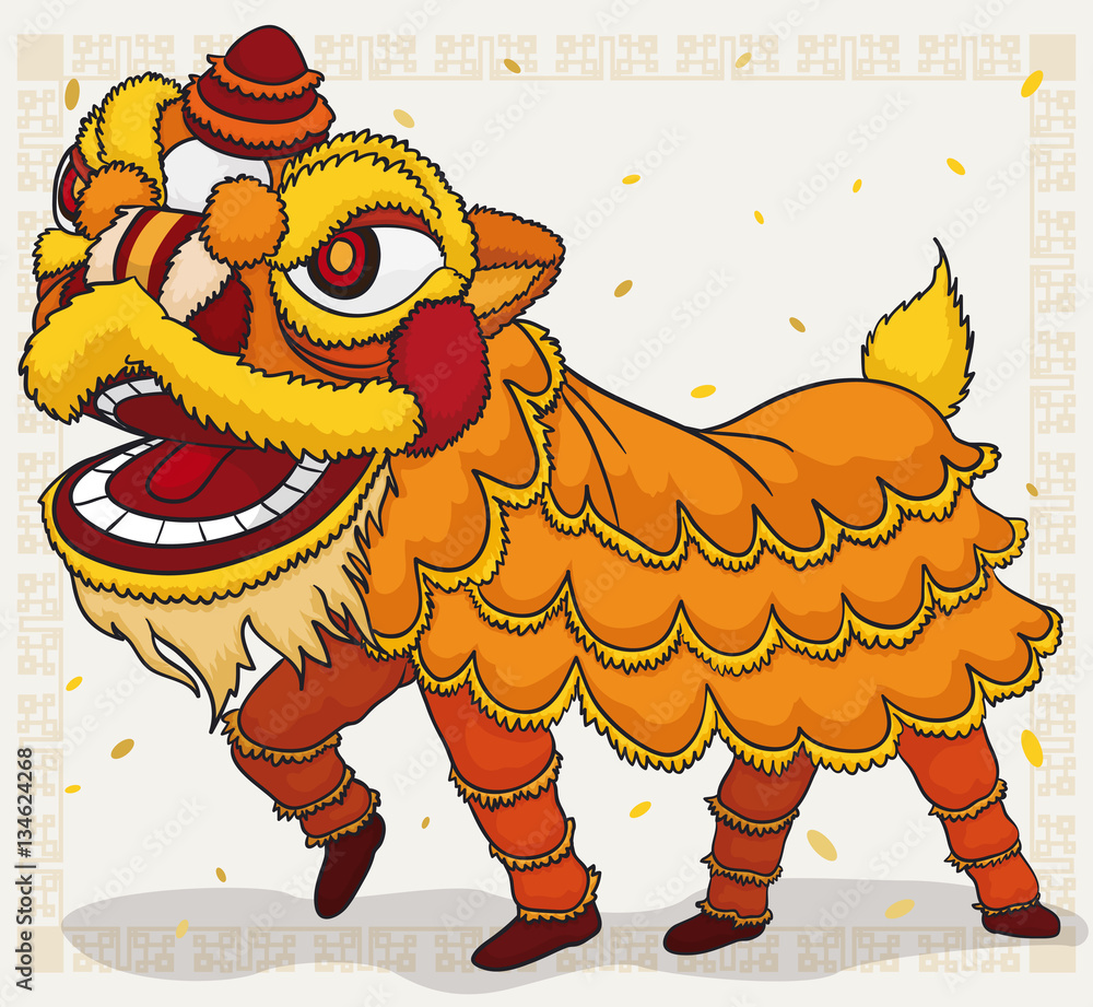 Traditional Chinese Yellow Costume for Lion Dance Display, Vector  Illustration Stock Vector | Adobe Stock