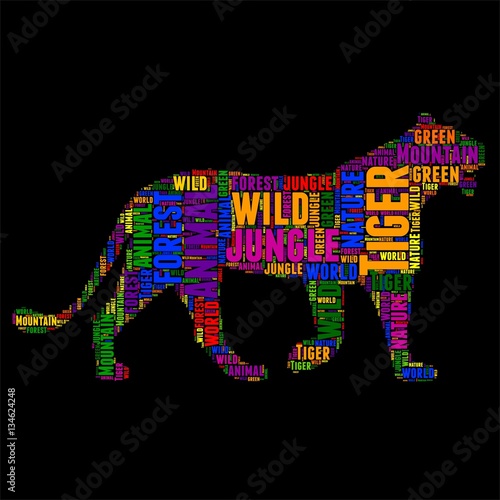 Fototapeta Naklejka Na Ścianę i Meble -  Tiger Typography word cloud colorful Vector illustration