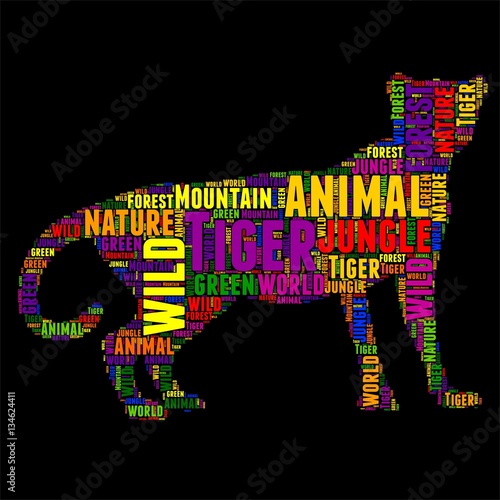 Fototapeta Naklejka Na Ścianę i Meble -  Tiger Typography word cloud colorful Vector illustration