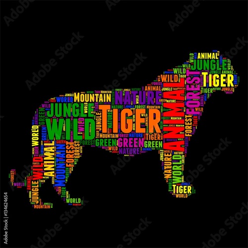 Fototapeta Naklejka Na Ścianę i Meble -  Tiger Typography word cloud colorful Vector illustration