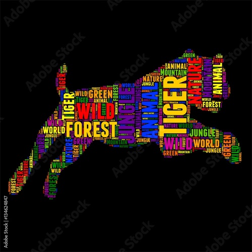 Fototapeta Naklejka Na Ścianę i Meble -  Tiger Typography word cloud colorful Vector illustration