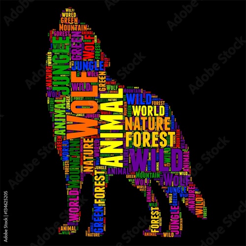 Wolf Typography word cloud colorful Vector illustration