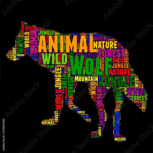 Wolf Typography word cloud colorful Vector illustration