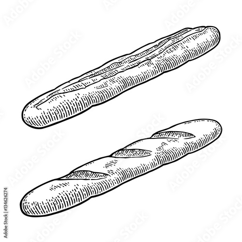 Baguette. Vector black hand drawn vintage engraving
