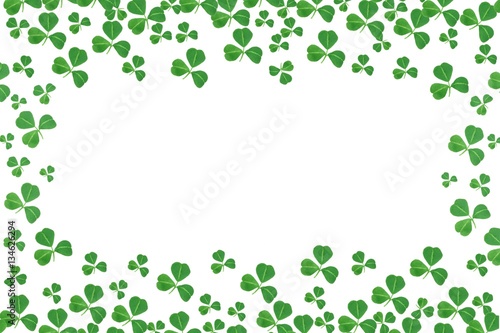 St Patricks Day double border of shamrocks over a white background