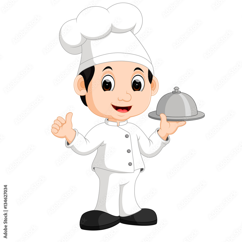 Cute little chef bringing the dishes Cute little chef bringing the dishes