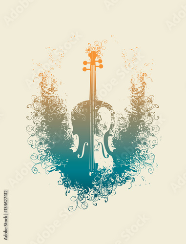 Vector drawing of a violin with floral patterns