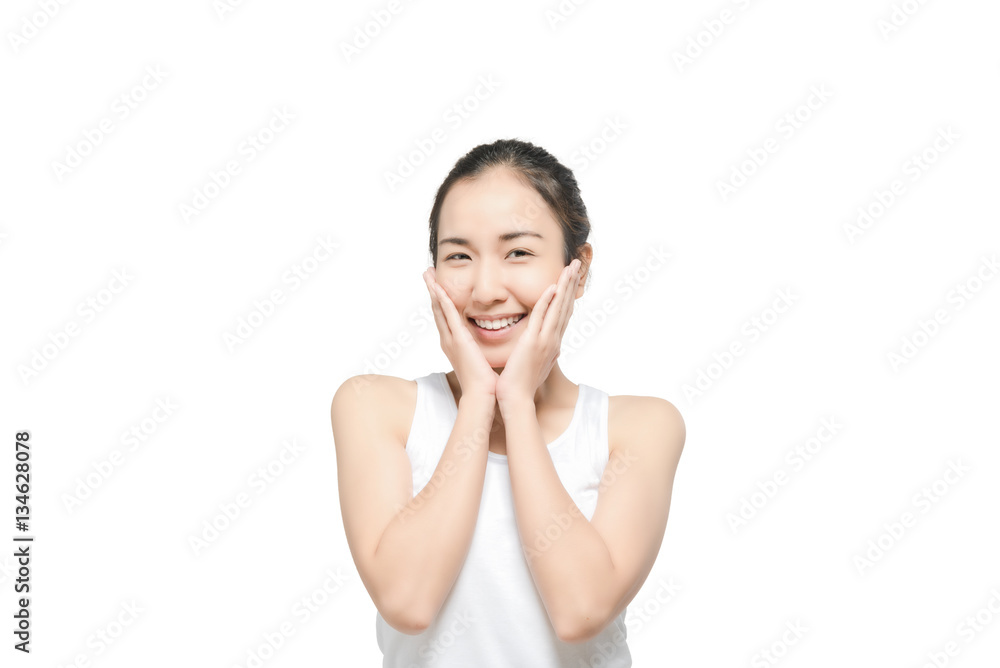 Asian woman with beautiful skinface non make up,pure cosmetic isolated on white background Asian woman with beautiful skinface non make up,pure cosmetic isolated on white background