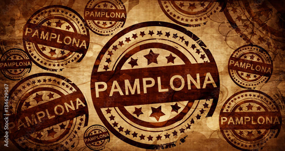 Pamplona, vintage stamp on paper background