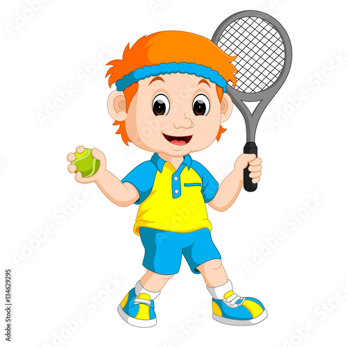 Illustration of a Boy Playing Lawn Tennis