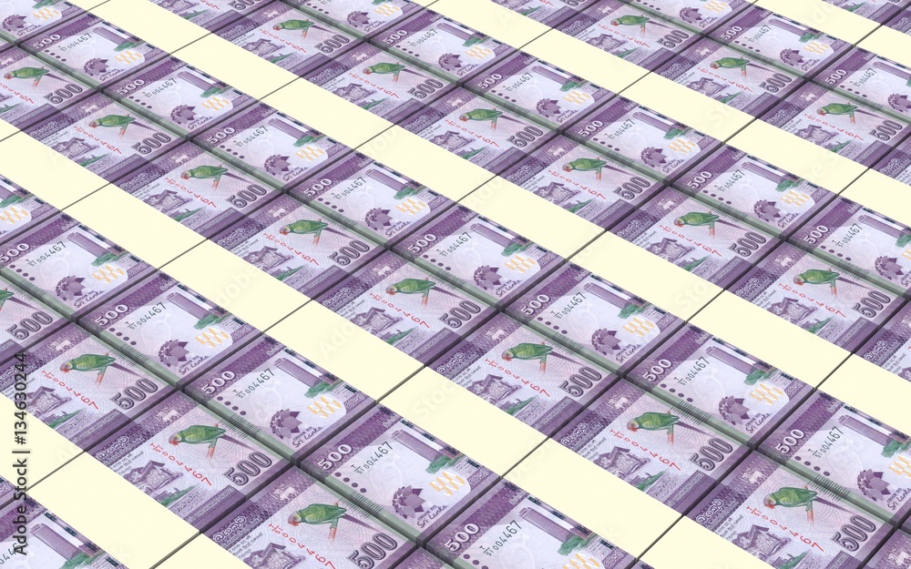 Fototapeta premium Sri Lankan bills stacks background. 3D illustration.