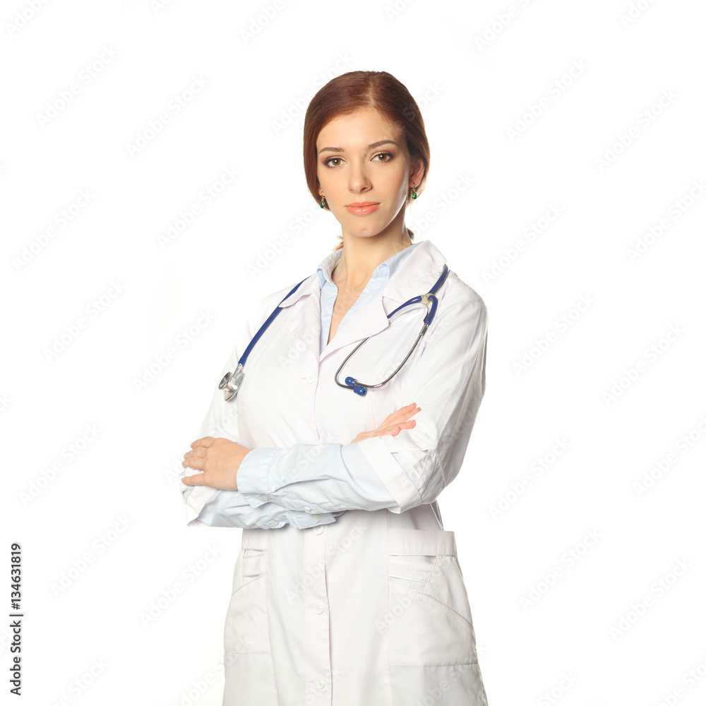 Medical physician doctor woman. Portrait of young woman doctor with white coat Medical physician doctor woman. Portrait of young woman doctor with white coat