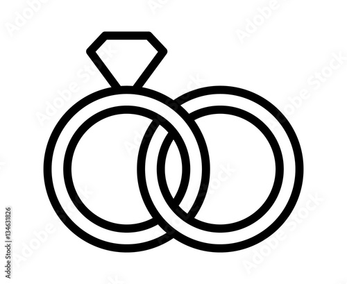 Wedding rings with diamond linked together in the symbol of marriage line art vector icon for apps and websites