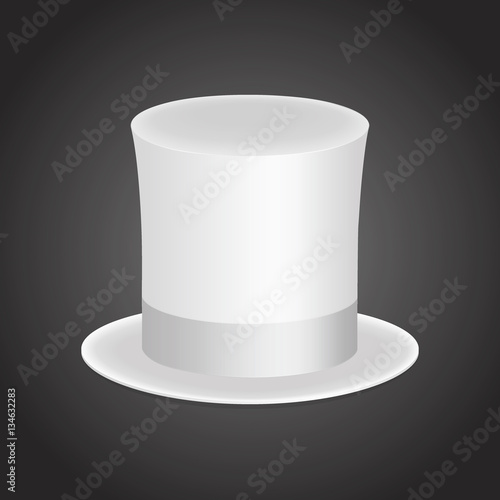 White gentleman hat cylinder with silk ribbon. Elegance and luxury symbol. Volumetric icon on a dark background. Vector Illustration. EPS10