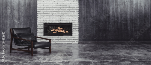Bilde på lerret Modern black leather chair in front of an insert