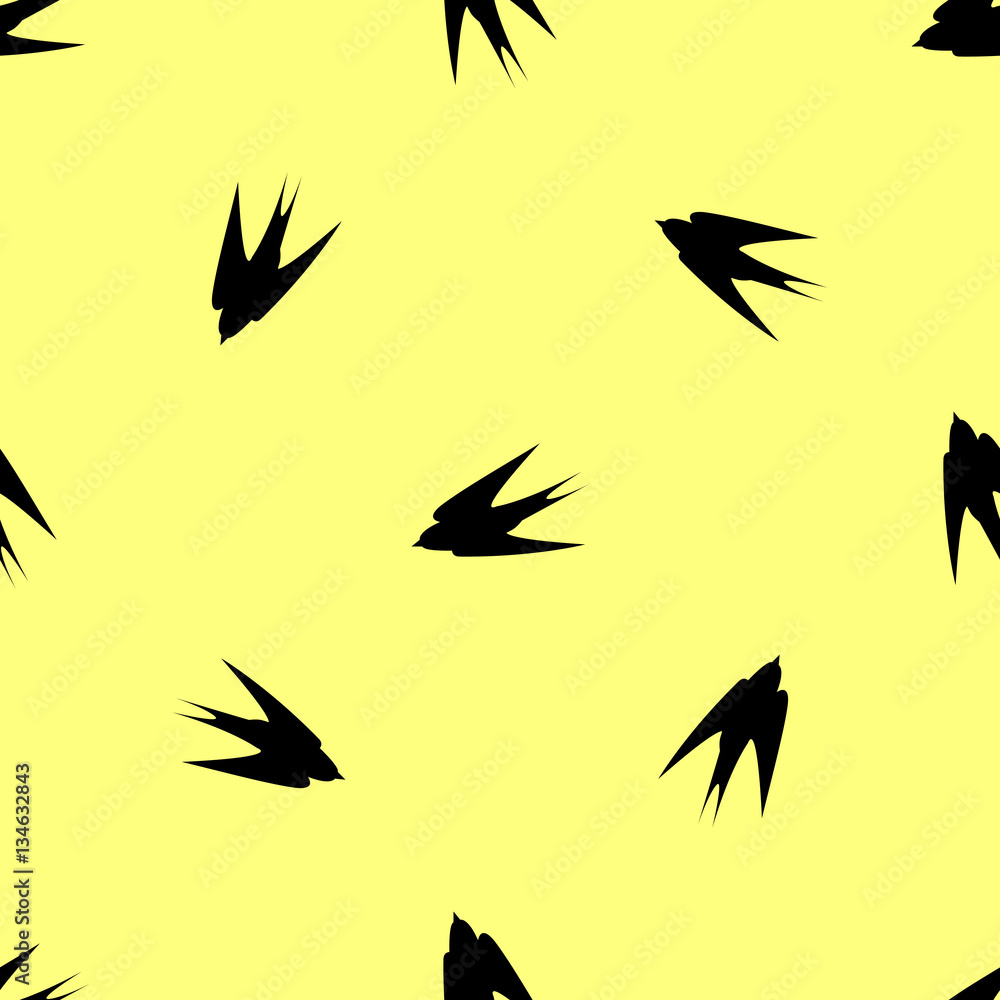 Bright Fresh spring background. Seamless pattern swallows fly in different directions. Bright Fresh spring background. Seamless pattern swallows fly in different directions.