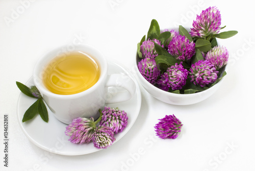 Herbal tea with flowers of clover
