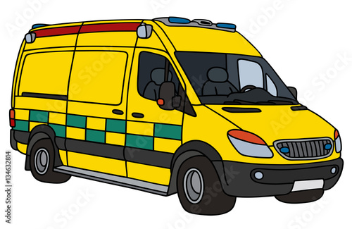 Hand drawing of a yellow ambulance