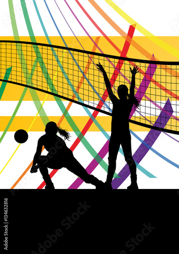 Women volleyball player sport silhouettes in abstract background