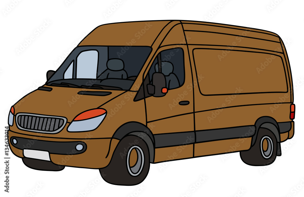 Hand drawing of a brown van
