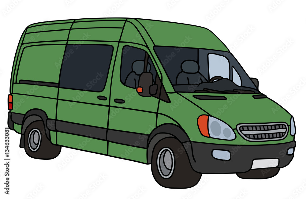 Hand drawing of a green van