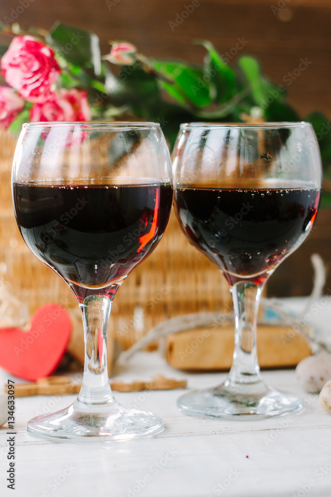 Two glasses of cola on Valentine's day celebration Two glasses of cola on Valentine's day celebration