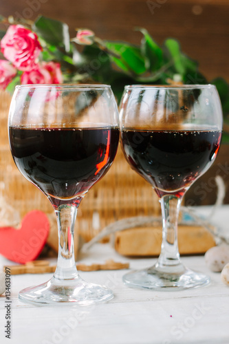 Two glasses of cola on Valentine's day celebration