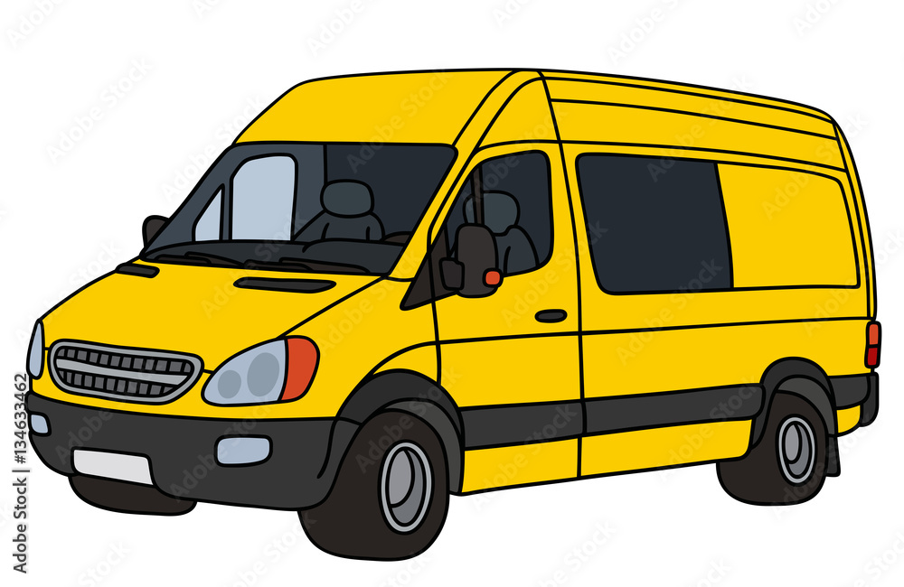 Hand drawing of a yellow van