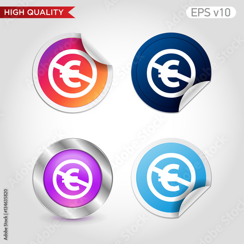 Colored icon or button of stop euro symbol with background