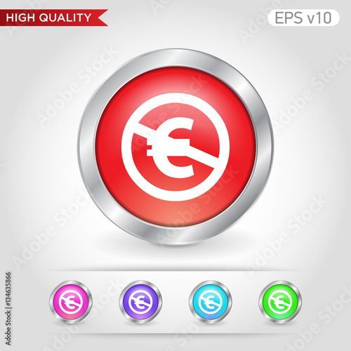 Colored icon or button of stop euro symbol with background