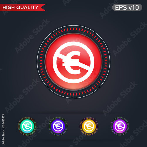 Colored icon or button of stop euro symbol with background