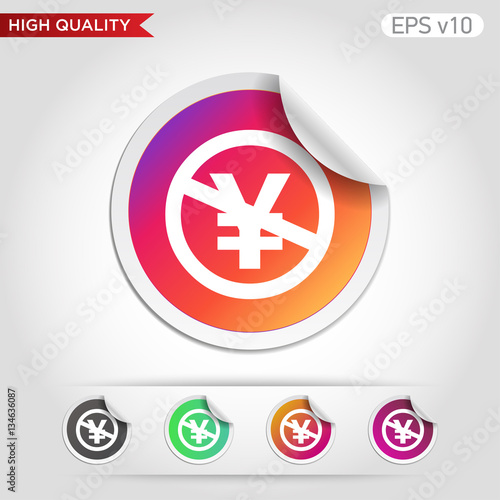 Colored icon or button of stop yen symbol with background