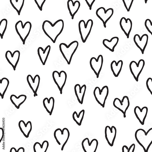 Doodle love hearts seamless pattern. Back and white tile holiday