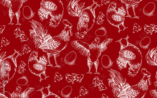 seamless pattern of roosters