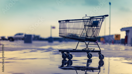 Картината върху платно Shopping Trolley in retail and services supermarket in vintage style