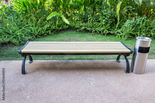 Yellow bench in the park.