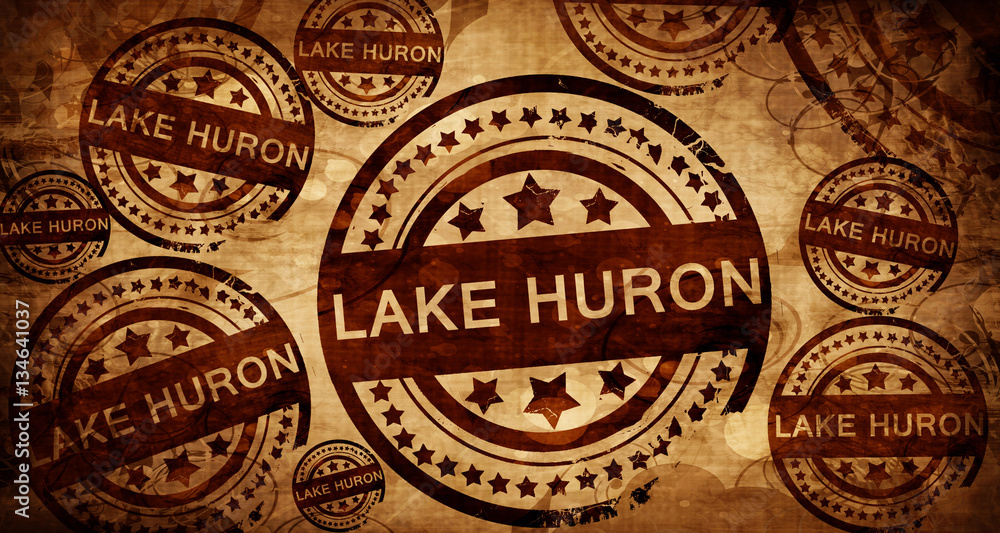 Lake huron, vintage stamp on paper background