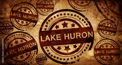 Lake huron, vintage stamp on paper background