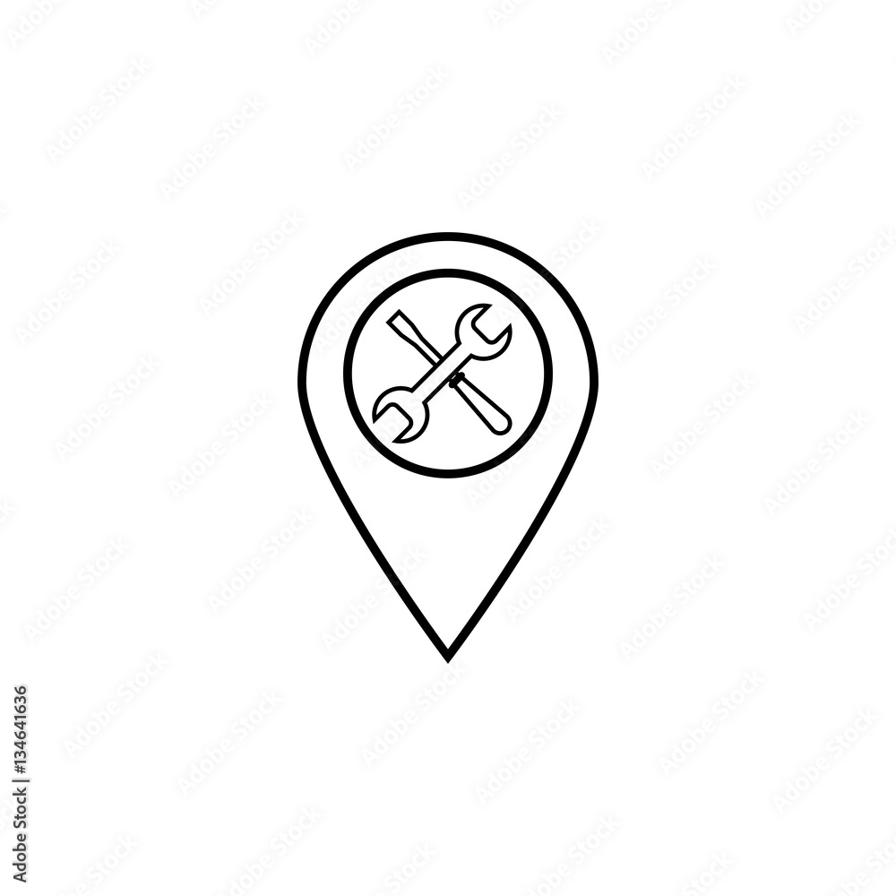 Map pointer with service line icon, navigation and pin sign, vector graphics, a linear pattern on a white background, eps 10. Map pointer with service line icon, navigation and pin sign, vector graphics, a linear pattern on a white background, eps 10.