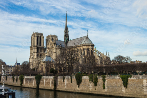 Cathedral Notre Dame de Paris and Seine river in december , Paris, France