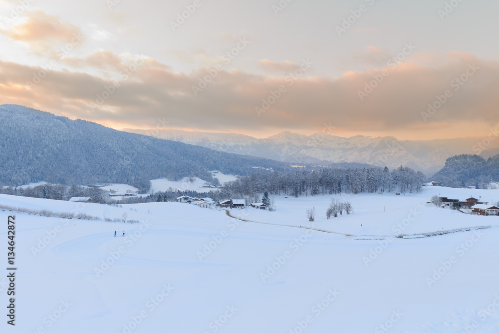sunset in winter Landscape in Berchtesgaden, Bavaria