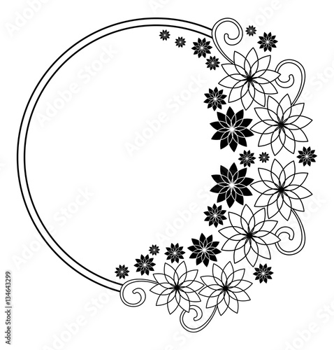 Elegant round frame with contours of flowers. Vector clip art.