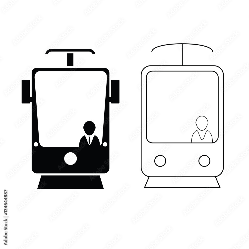 tramway set in black and white color with man icon illustration tramway set in black and white color with man icon illustration