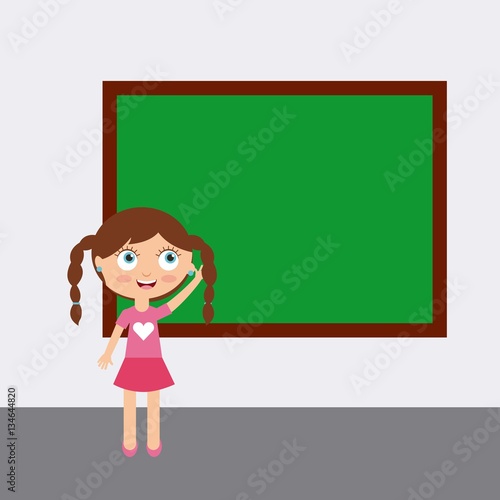 cartoon happy girl and chalkboard. colorful design. vector illustration